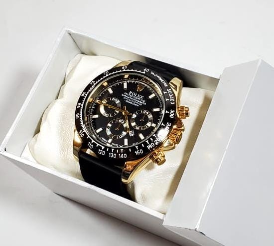 Luxury Rolex Gold Black Dial Daytona Chronograph Design Watch