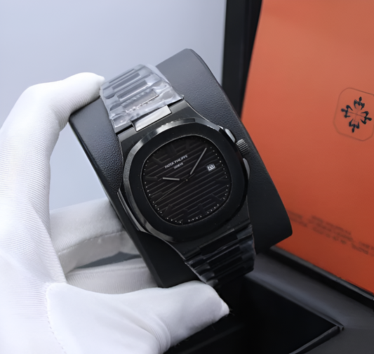 Black Matte Patek- Philippe Watch – Premium Design with Butterfly Lock.