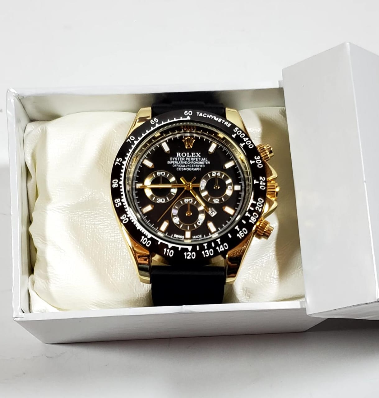 Luxury Rolex Gold Black Dial Daytona Chronograph Design Watch
