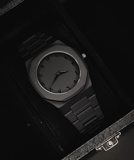 Black Arabic Dial Matte Watch – Lightweight, Premium Finish.